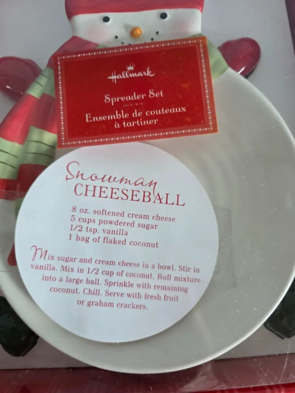 Hallmark Christmas Snowman Cheeseball Plate & Spreader Set